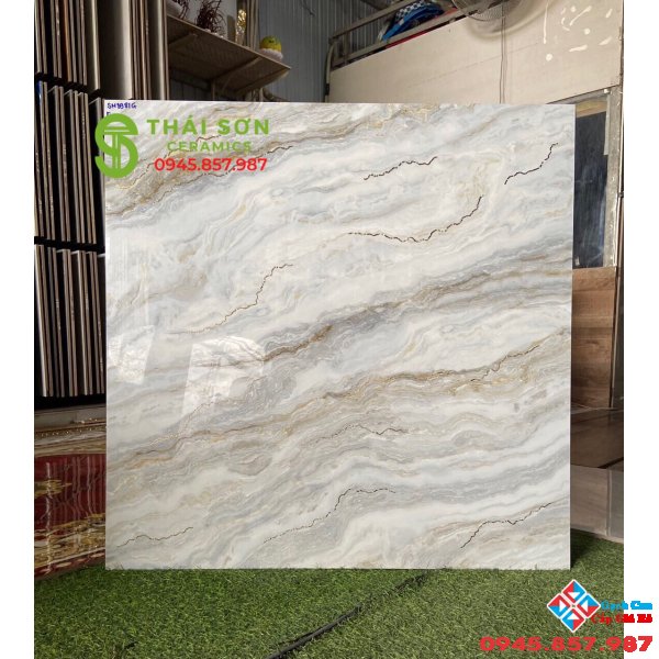 Gạch khắc kim vàng tasa bóng kiếng 80x80 lát nền Q8