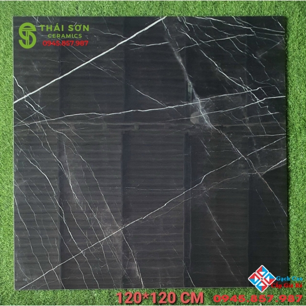 Gạch bóng kiếng ấn độ 120x120 đen vân trắng