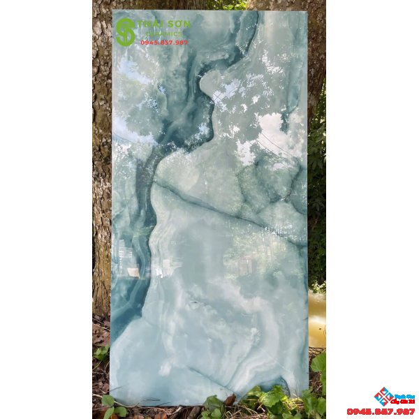 Gạch ấn độ 60x120 bóng kiếng màu xanh vân đá