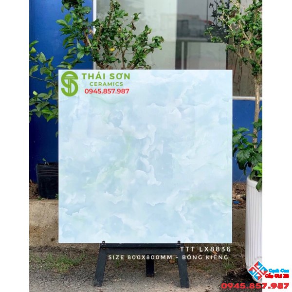 Gạch lát nền bóng kiếng vân xanh 80x80 đẹp
