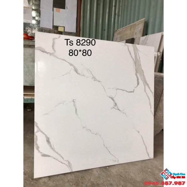 Gạch lát nền kim cương 80x80 trắng vân mây