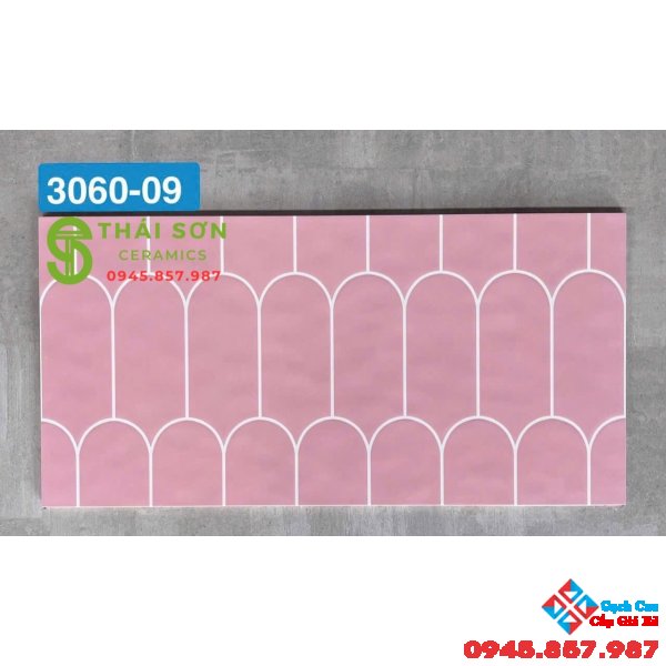 Gạch ốp tường nhà bếp 30x60 men bóng trang trí màu hồng 