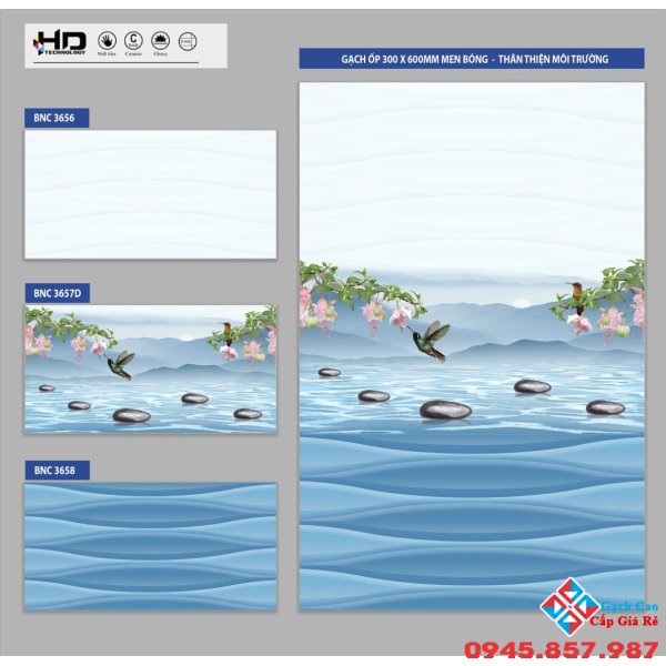 Gạch ốp tường xanh biển 300x600 bnc giá rẻ tại hcm