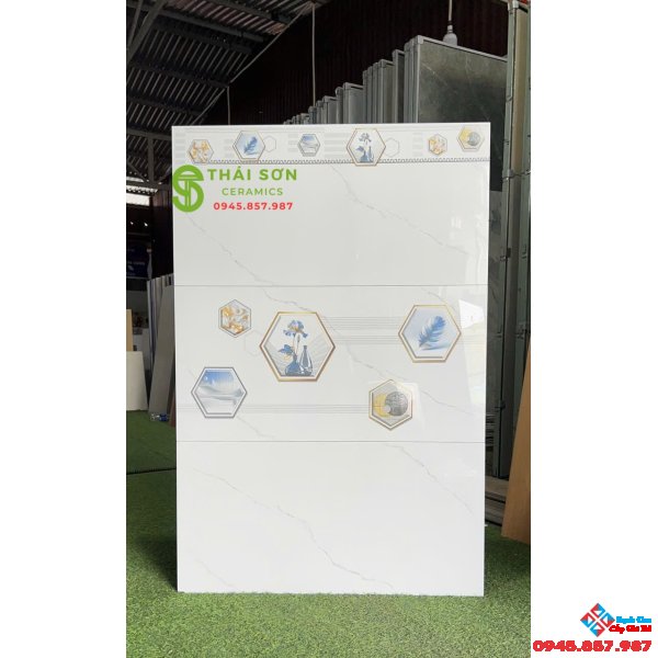 Gạch takao trắng vân mây 40x80 ốp tường bóng kiếng