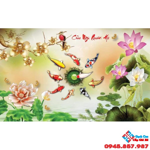 Gạch tranh 3D cửu ngư quần hội giá rẻ hcm