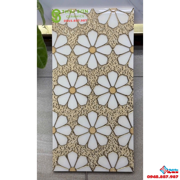 Gạch khắc kim nhũ vàng 30x60 trung quốc họa tiết hoa 