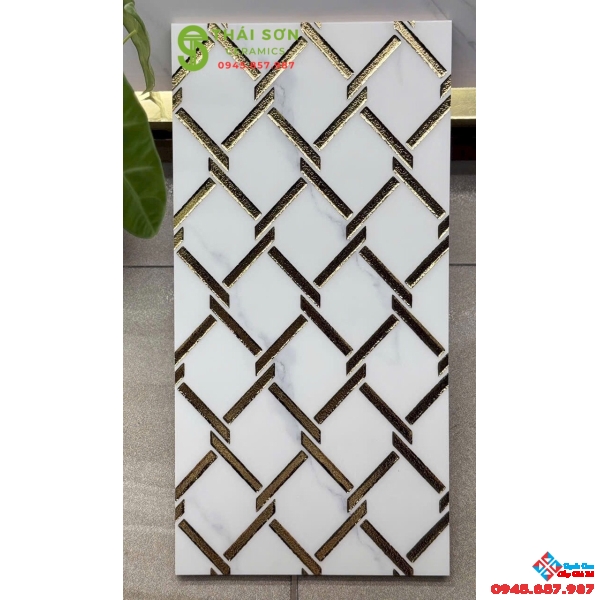 Gạch màu trắng nhũ vàng 30x60 cao cấp Phú Nhuận