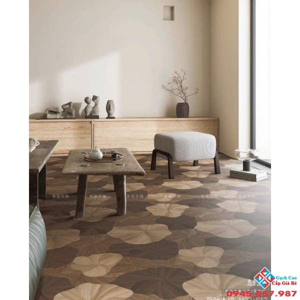 Gạch giả gỗ họa tiết chiếc lá 60x120 trung quốc