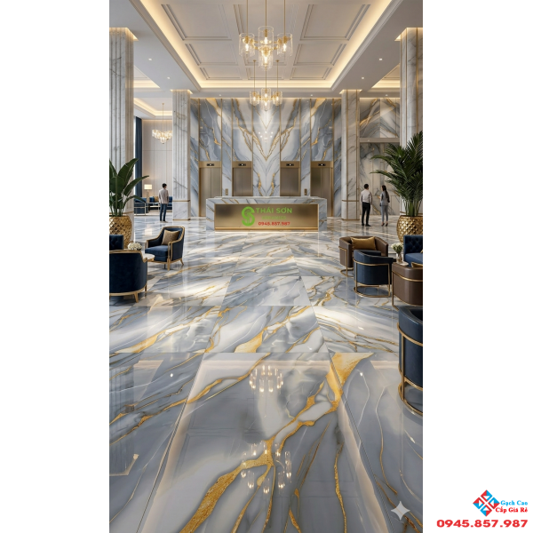 Gạch ấn độ lát nền 60x120 siêu bóng cao cấp xanh nhũ vàng